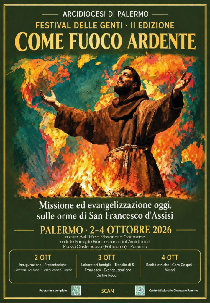 “Come fuoco ardente”: dal 2 al 4 ottobre 2026 a Palermo la II edizione del Festival delle Genti